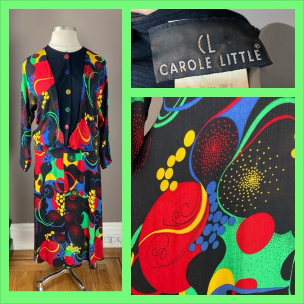 1980s / 1990s Carole Little Colorful Blouson Plus Size Maxi Dress